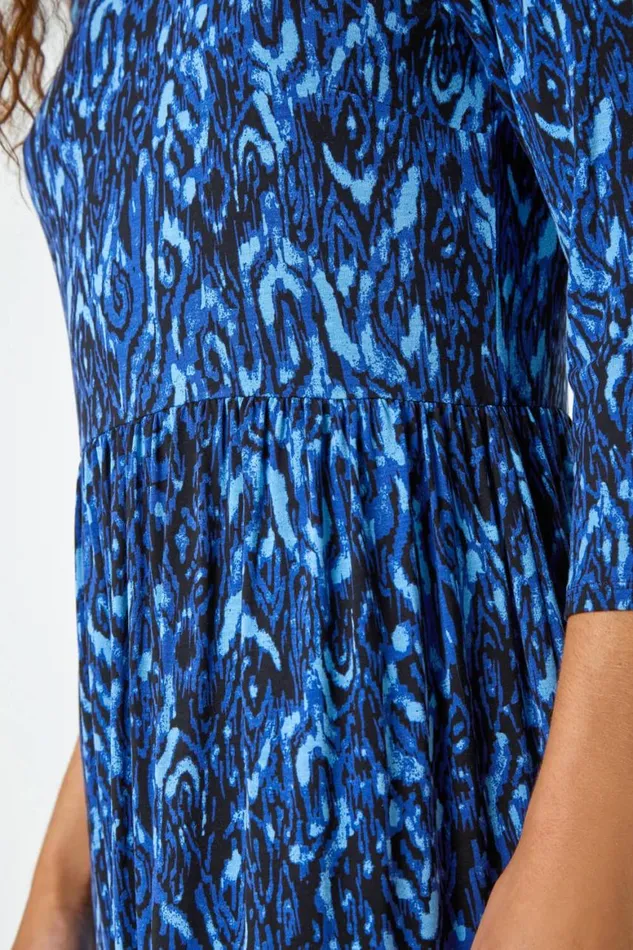 Women Royal Blue Aztec Print Stretch Midi Dress Roman Dresses