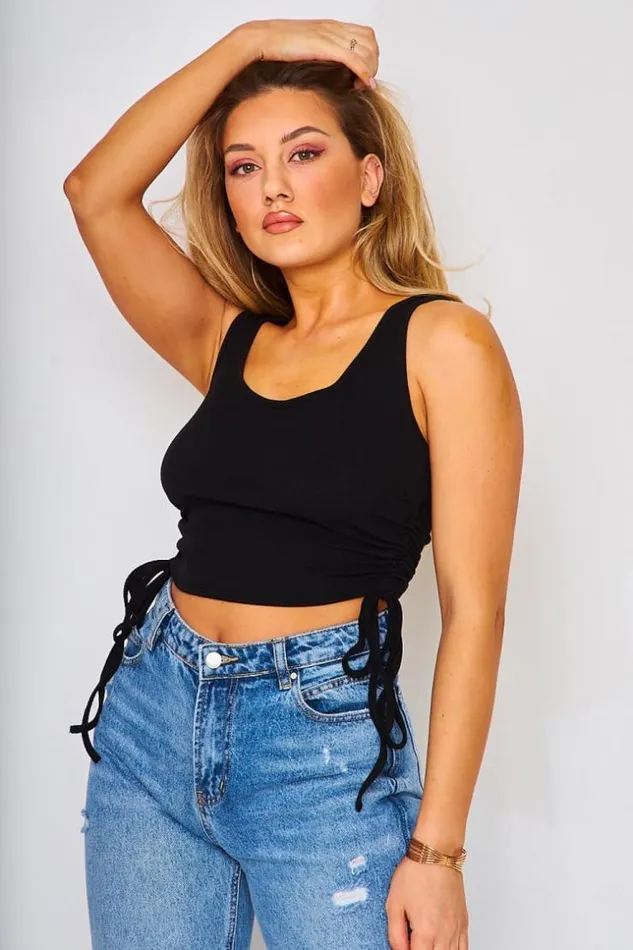 Women Ruched Side Crop Top Grey Brentiny Paris Top And Tank Tops