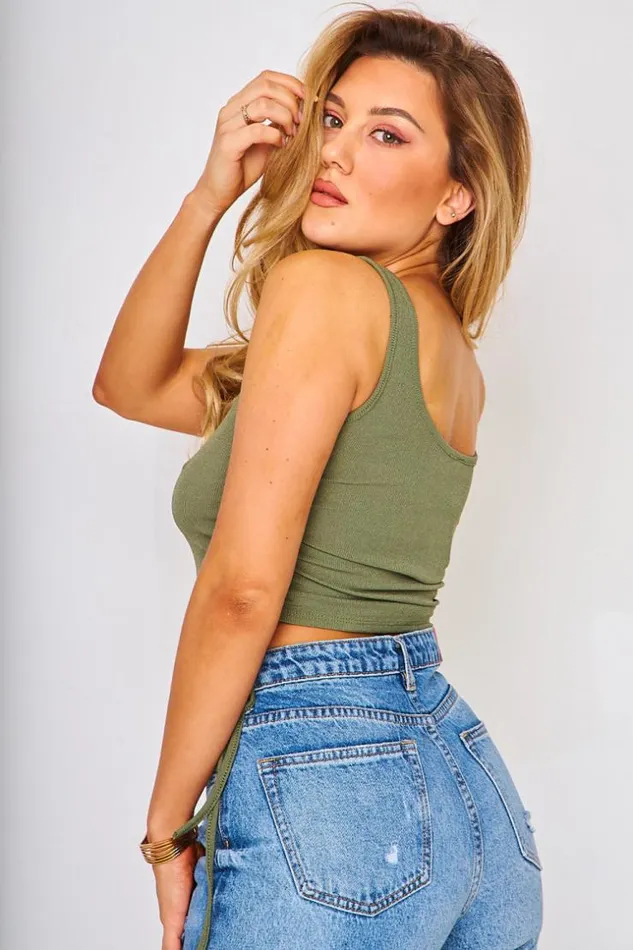 Women Ruched Side Crop Top Grey Brentiny Paris Top And Tank Tops