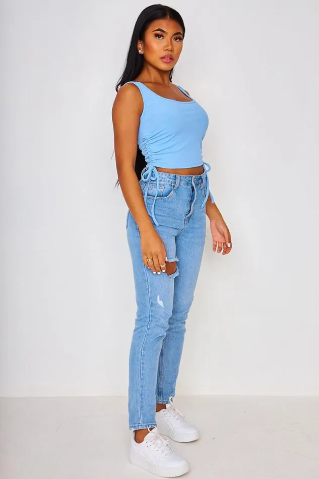 Women Ruched Side Crop Top Grey Brentiny Paris Top And Tank Tops