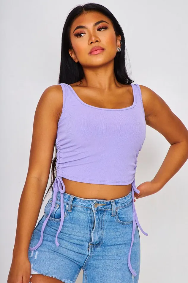 Women Ruched Side Crop Top Grey Brentiny Paris Top And Tank Tops