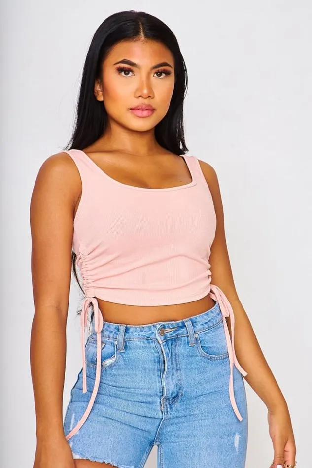 Women Ruched Side Crop Top Grey Brentiny Paris Top And Tank Tops