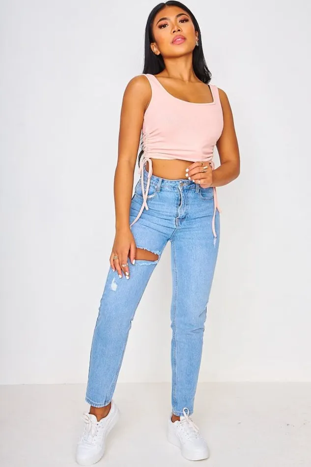 Women Ruched Side Crop Top Grey Brentiny Paris Top And Tank Tops