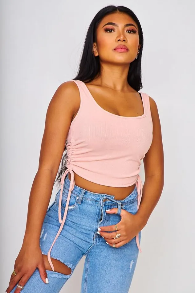 Women Ruched Side Crop Top Grey Brentiny Paris Top And Tank Tops