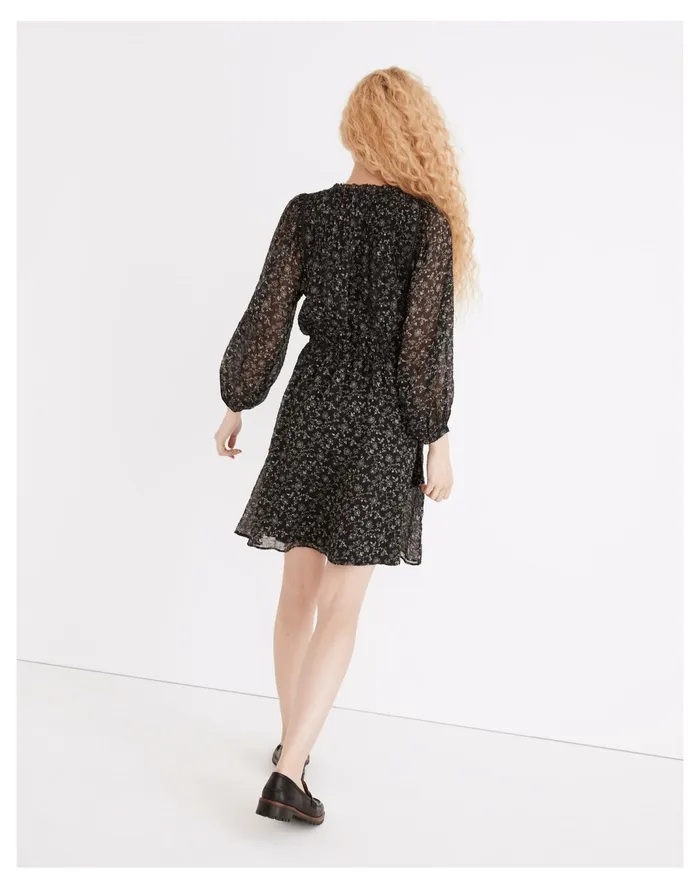 Women Ruffle Neck Button Front Mini Dress In Dotted Vines True Black Madewell Dresses Women Ruffle Neck Button Front Mini Dress In Dotted Vines True Black Madewell Dresses