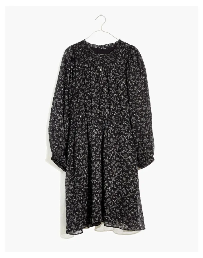 Women Ruffle Neck Button Front Mini Dress In Dotted Vines True Black Madewell Dresses Women Ruffle Neck Button Front Mini Dress In Dotted Vines True Black Madewell Dresses