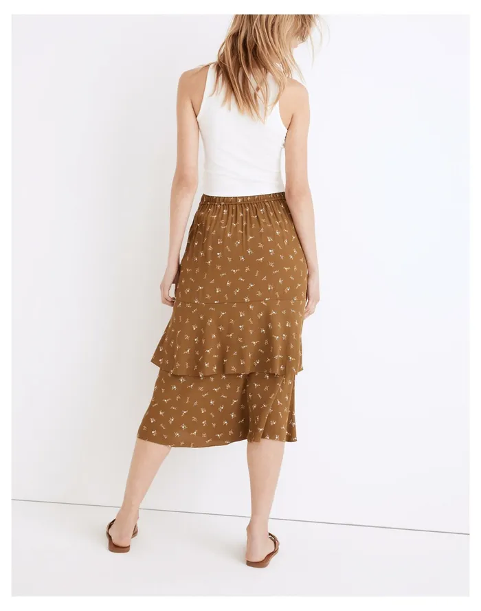 Women Ruffle Tiered Midi Skirt In Daisy Stitch Weathered Olive Madewell Skirts Women Ruffle Tiered Midi Skirt In Daisy Stitch Weathered Olive Madewell Skirts
