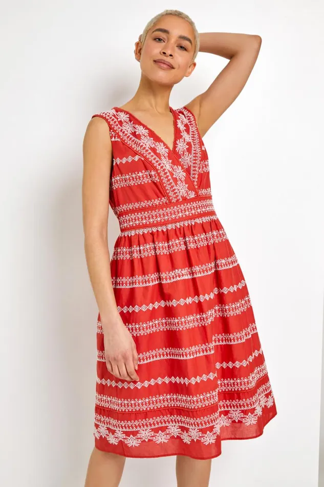 Women Rust Broderie Detail Fit and Flare Day Dress Roman Dresses