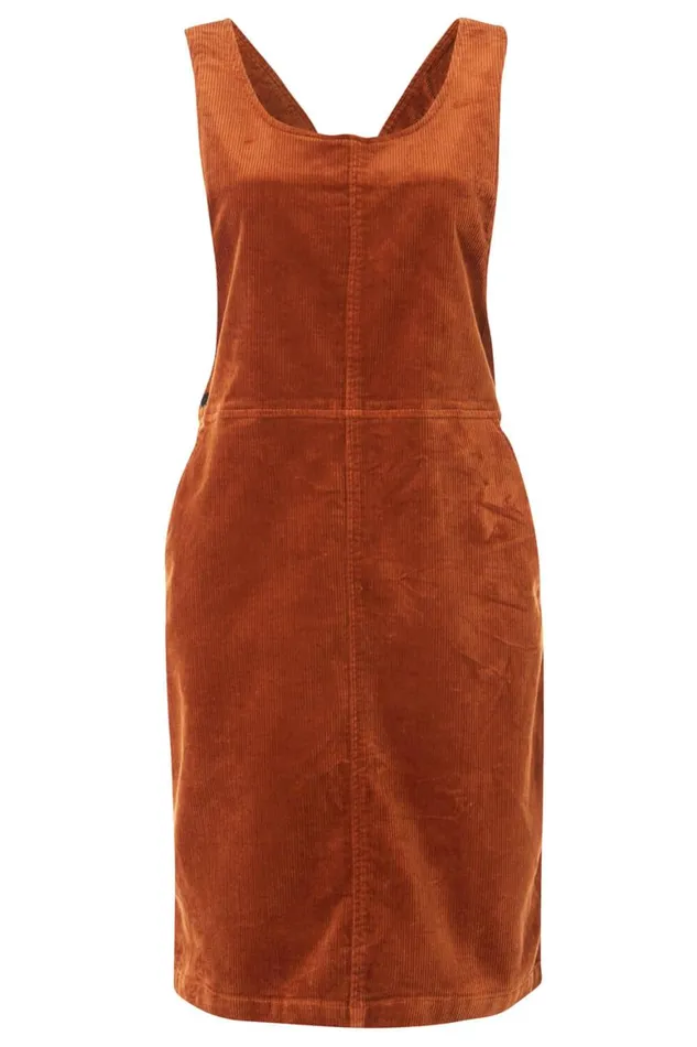 Women Rust Button Corduroy Pinafore Dress Roman Dresses