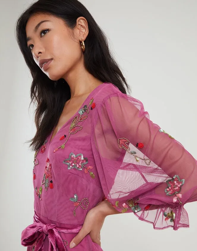 Women Sabrina Embellished Midi Dress Pink Monsoon Occasionwear