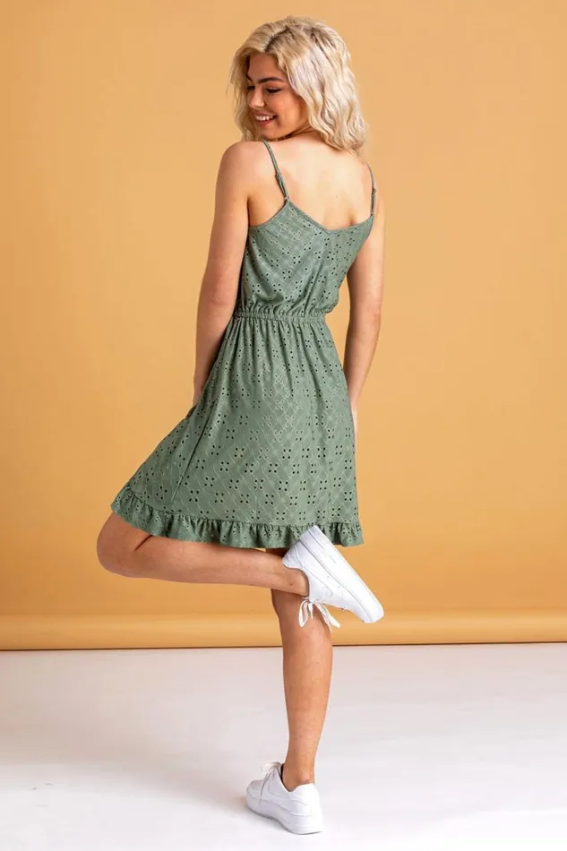 Women Sage Strappy Frill Hem Skater Dress Roman Dresses