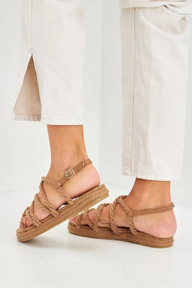 Women Sandales En Corde Et Coton Brides Taupe Brown Brentiny Paris Sandals