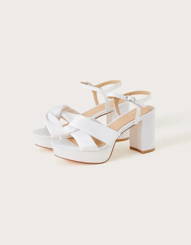 Women Satin Knot Platform Heeled Sandals Ivory Monsoon Platforms