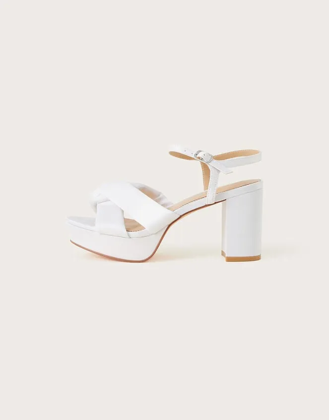 Women Satin Knot Platform Heeled Sandals Ivory Monsoon Platforms