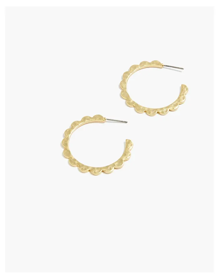 Women Scalloped Medium Hoop Earrings Vintage Gold Madewell Earrings