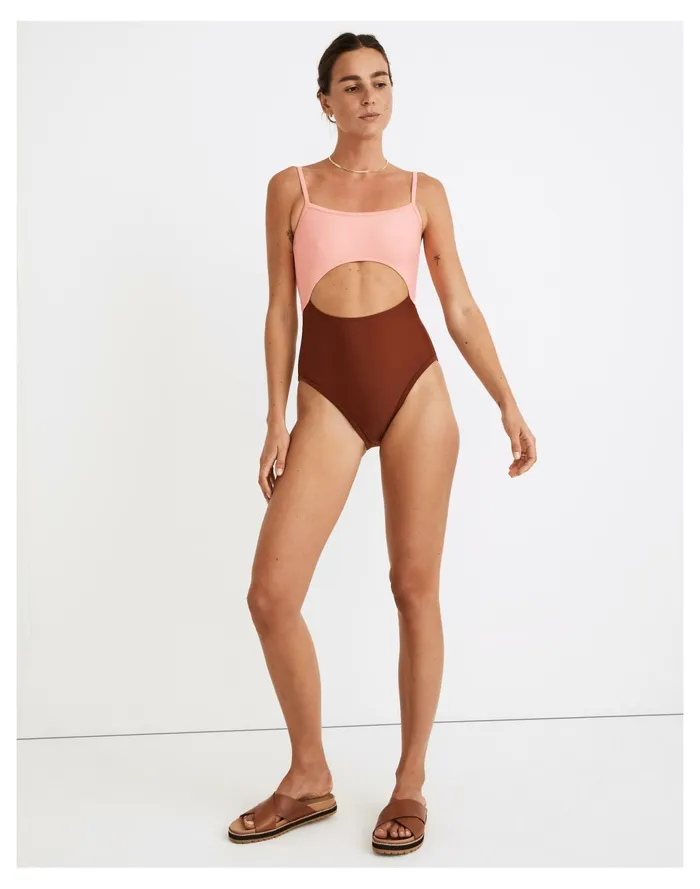 Women Second Wave Cutout One Piece Swimsuit In Colorblock Primrose Madewell Swim