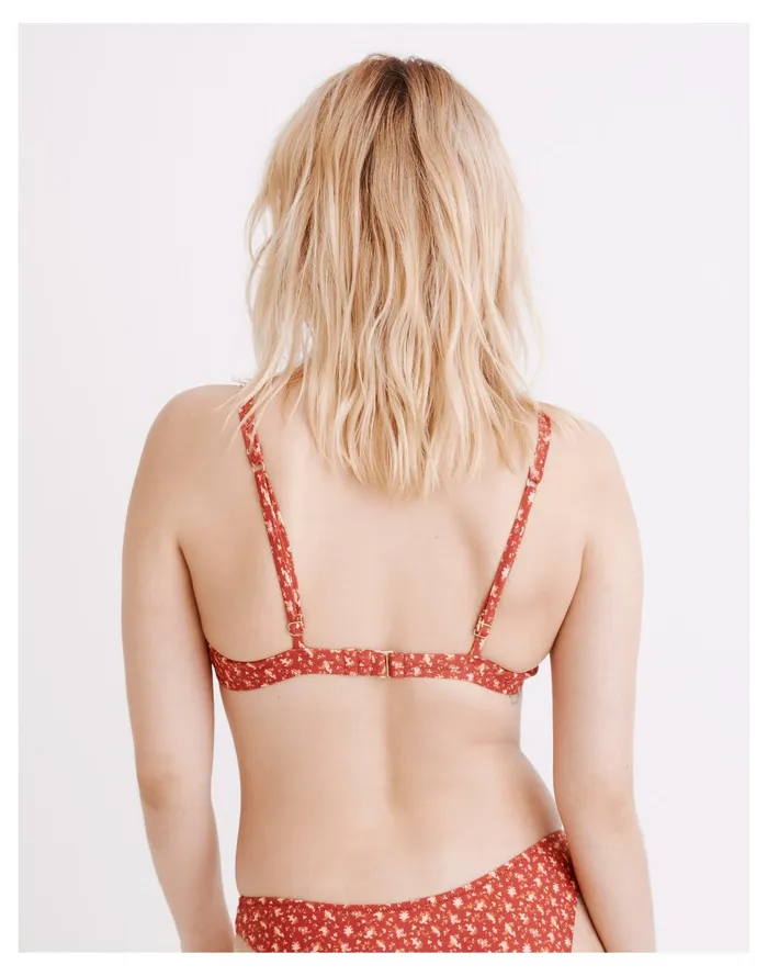 Women Second Wave Gathered Bikini Top In Ditsy Floral Scarlet Madewell Swim Women Second Wave Gathered Bikini Top In Ditsy Floral Scarlet Madewell Swim