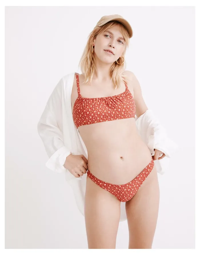 Women Second Wave Gathered Bikini Top In Ditsy Floral Scarlet Madewell Swim Women Second Wave Gathered Bikini Top In Ditsy Floral Scarlet Madewell Swim