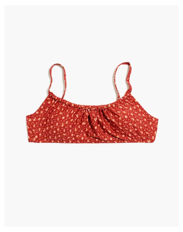 Women Second Wave Gathered Bikini Top In Ditsy Floral Scarlet Madewell Swim Women Second Wave Gathered Bikini Top In Ditsy Floral Scarlet Madewell Swim