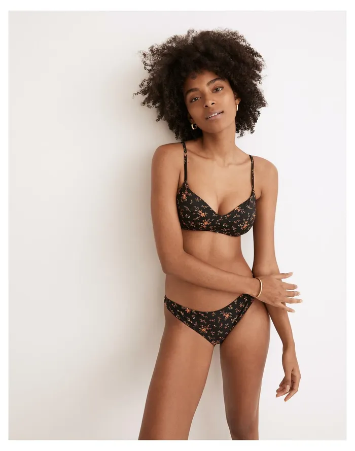 Women Second Wave Retro Seamed Bikini Top In Fresh Sprigs True Black Madewell Swim