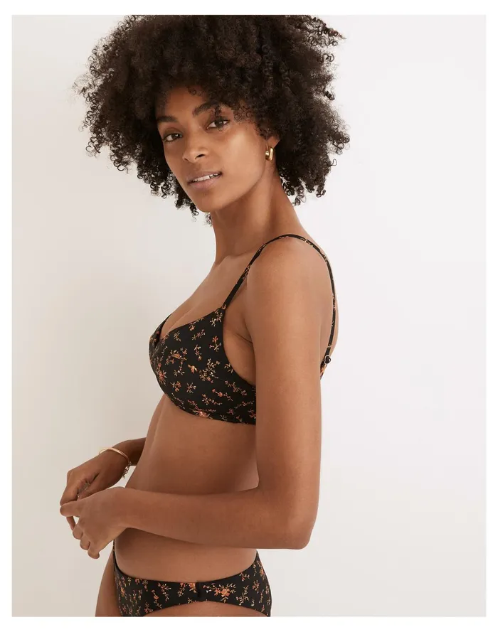 Women Second Wave Retro Seamed Bikini Top In Fresh Sprigs True Black Madewell Swim Women Second Wave Retro Seamed Bikini Top In Fresh Sprigs True Black Madewell Swim