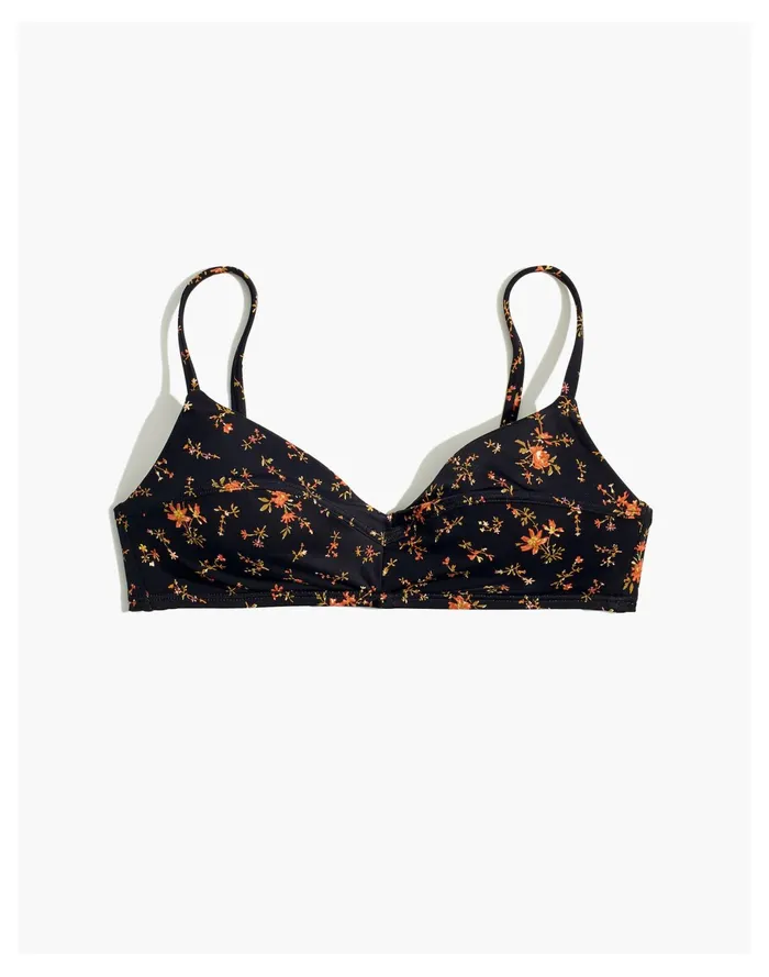 Women Second Wave Retro Seamed Bikini Top In Fresh Sprigs True Black Madewell Swim Women Second Wave Retro Seamed Bikini Top In Fresh Sprigs True Black Madewell Swim
