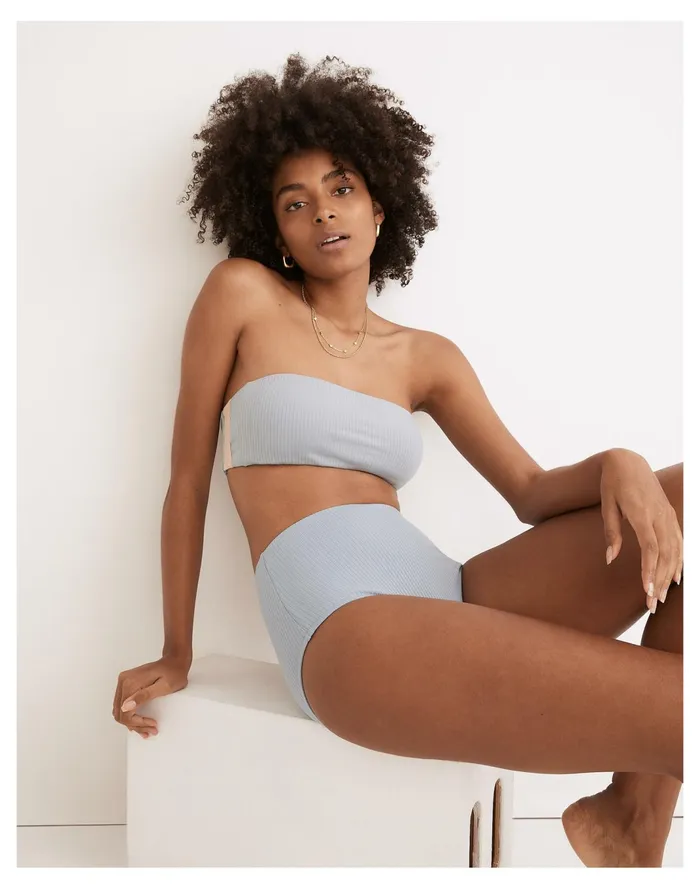 Women Second Wave Ribbed Retro High Waisted Bikini Bottom Americana Blue Madewell Swim Women Second Wave Ribbed Retro High Waisted Bikini Bottom Americana Blue Madewell Swim