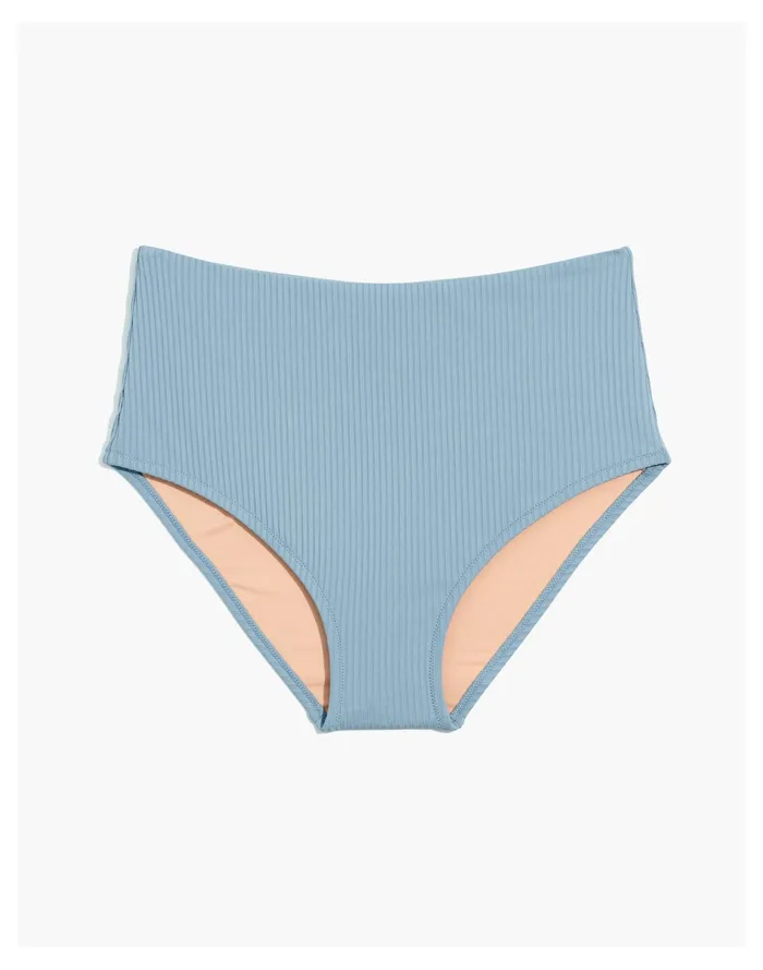 Women Second Wave Ribbed Retro High Waisted Bikini Bottom Americana Blue Madewell Swim Women Second Wave Ribbed Retro High Waisted Bikini Bottom Americana Blue Madewell Swim