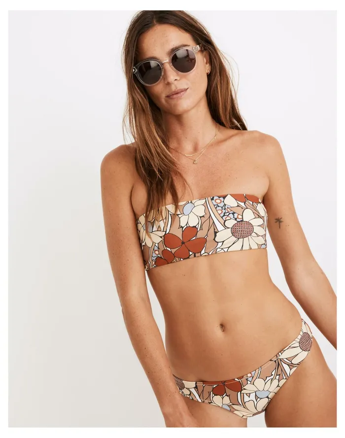 Women Second Wave Spaghetti Strap Bandeau Bikini Top In Daydream Floral Faded Earth Madewell Swim Women Second Wave Spaghetti Strap Bandeau Bikini Top In Daydream Floral Faded Earth Madewell Swim