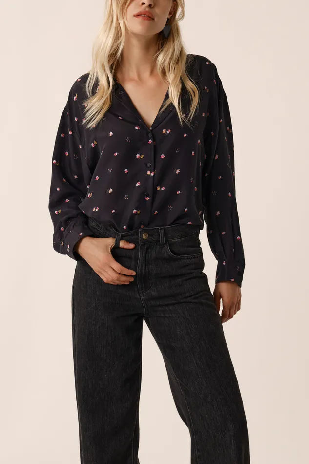 Women Shirt Sevre Bloom Chemise Soie Noire Des Petits Hauts Blouses Shirts and Tops