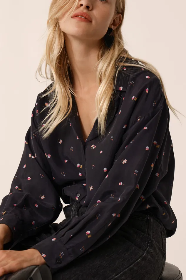 Women Shirt Sevre Bloom Chemise Soie Noire Des Petits Hauts Blouses Shirts and Tops