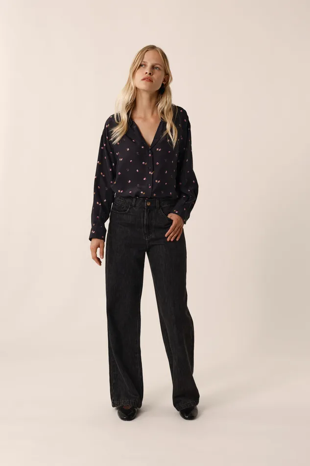 Women Shirt Sevre Bloom Chemise Soie Noire Des Petits Hauts Blouses Shirts and Tops