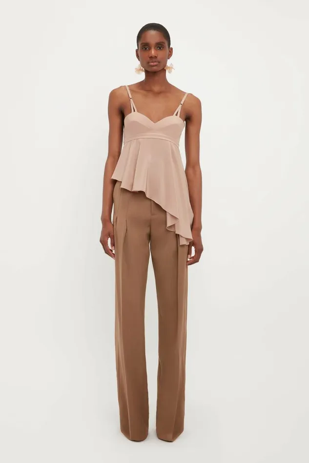 Women Shirts and Tops Victoria Beckham Bra Detail Ruffle Cami In Taupe