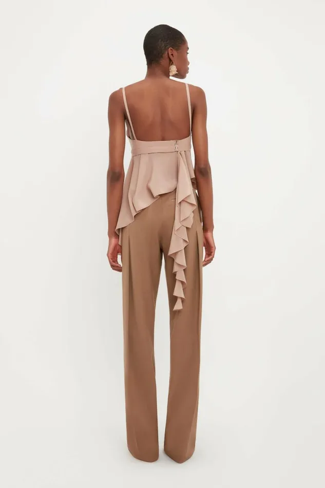 Women Shirts and Tops Victoria Beckham Bra Detail Ruffle Cami In Taupe
