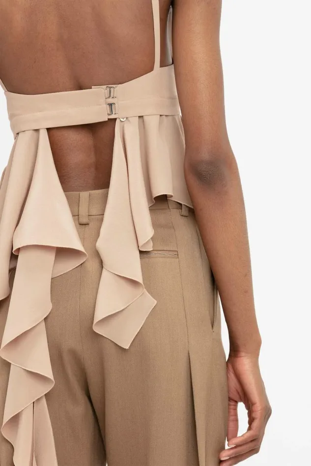Women Shirts and Tops Victoria Beckham Bra Detail Ruffle Cami In Taupe