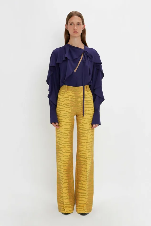 Women Shirts and Tops Victoria Beckham Tie Detail Ruffle Blouse In Ultraviolet
