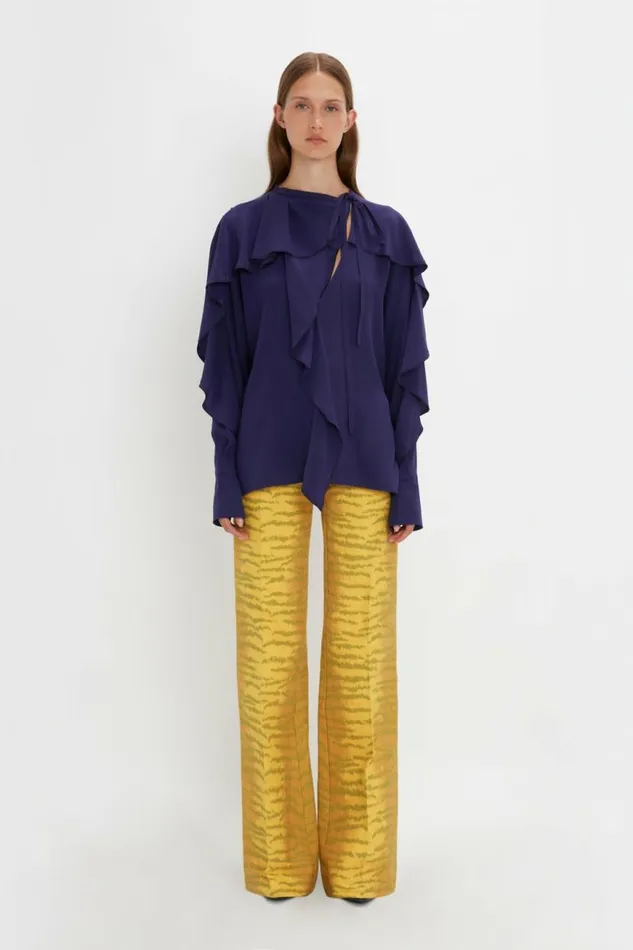 Women Shirts and Tops Victoria Beckham Tie Detail Ruffle Blouse In Ultraviolet
