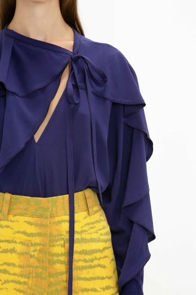Women Shirts and Tops Victoria Beckham Tie Detail Ruffle Blouse In Ultraviolet
