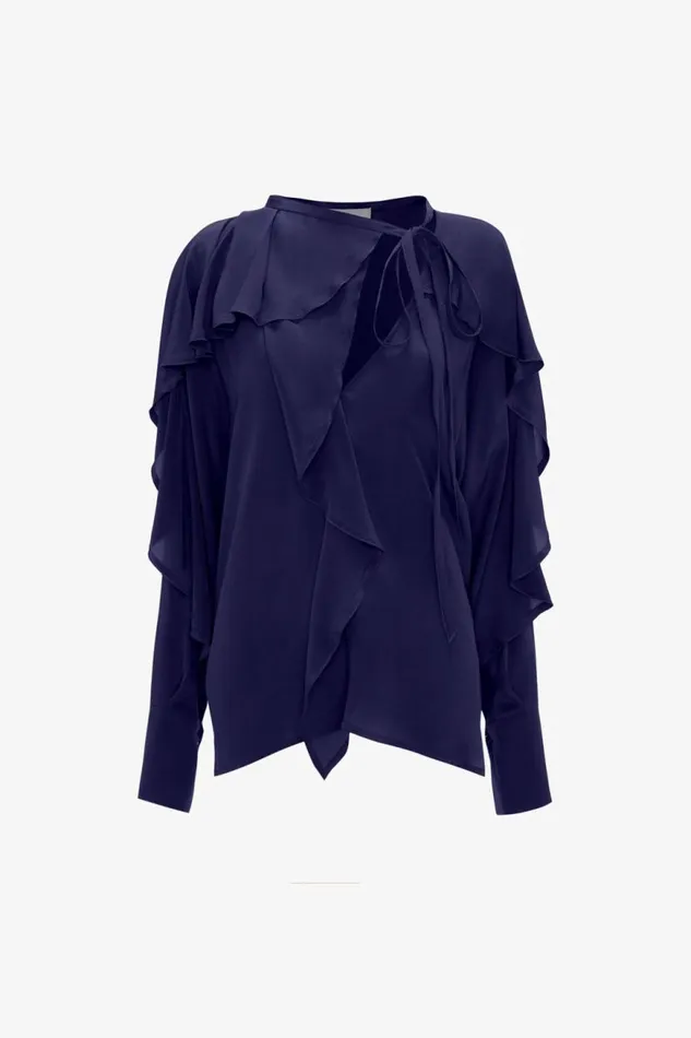 Women Shirts and Tops Victoria Beckham Tie Detail Ruffle Blouse In Ultraviolet
