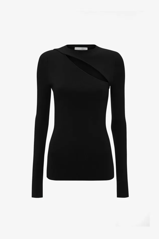 Women Shirts and Tops Victoria Beckham VB Body Front Slash Crew Neck Top In Black