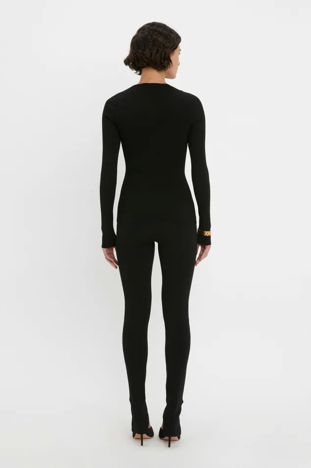 Women Shirts and Tops Victoria Beckham VB Body Front Slash Crew Neck Top In Black