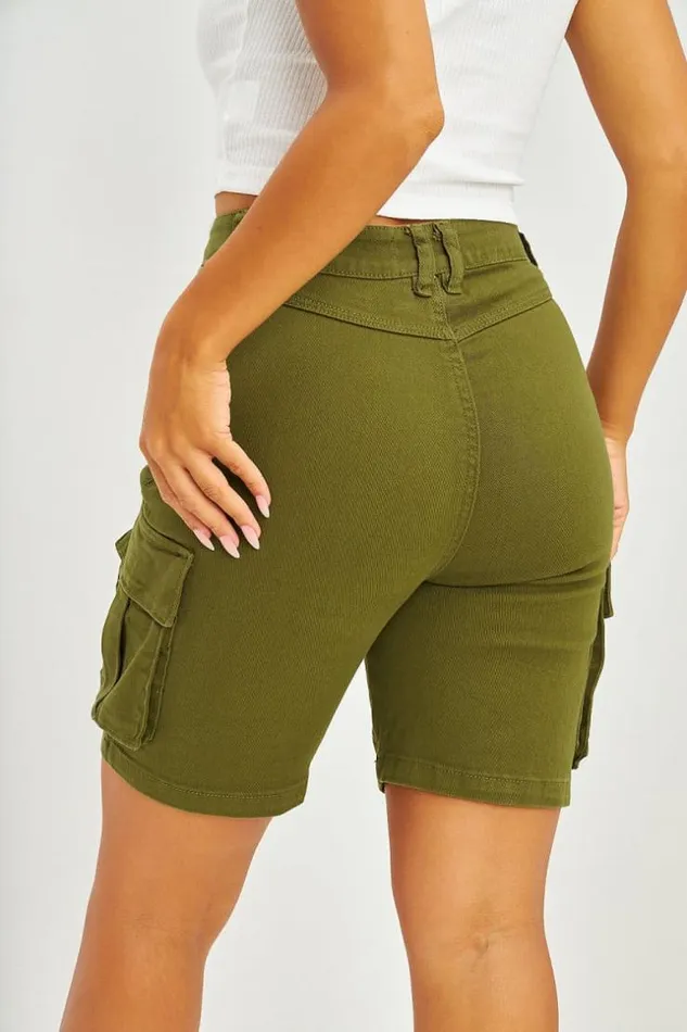 Women Short Cargo En Jean Noir Khaki Brentiny Paris Shorts