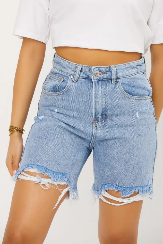Women Short En Jean Bleu Dchir Blue Brentiny Paris Shorts