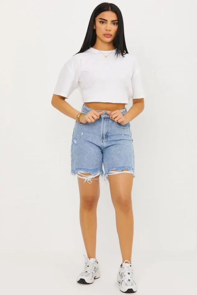 Women Short En Jean Bleu Dchir Blue Brentiny Paris Shorts