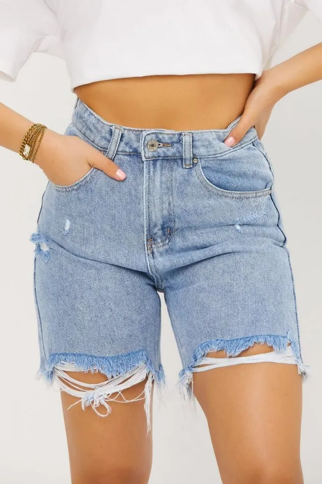 Women Short En Jean Bleu Dchir Blue Brentiny Paris Shorts