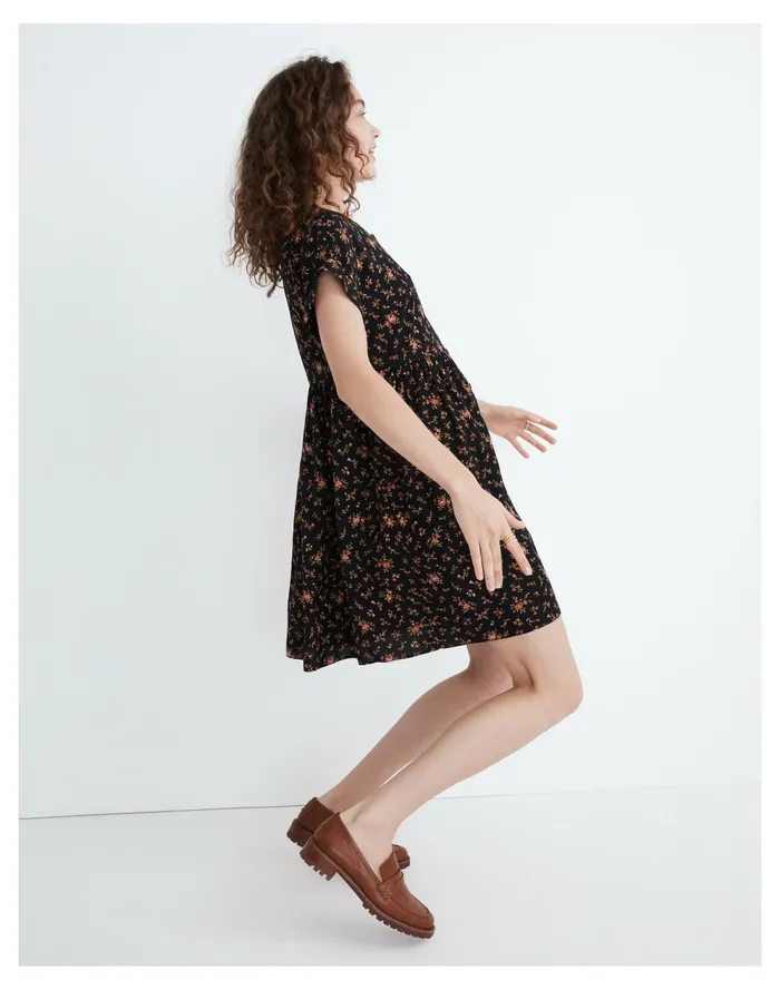 Women Short Sleeve Button Front Mini Dress In Fresh Sprigs True Black Madewell Dresses Women Short Sleeve Button Front Mini Dress In Fresh Sprigs True Black Madewell Dresses