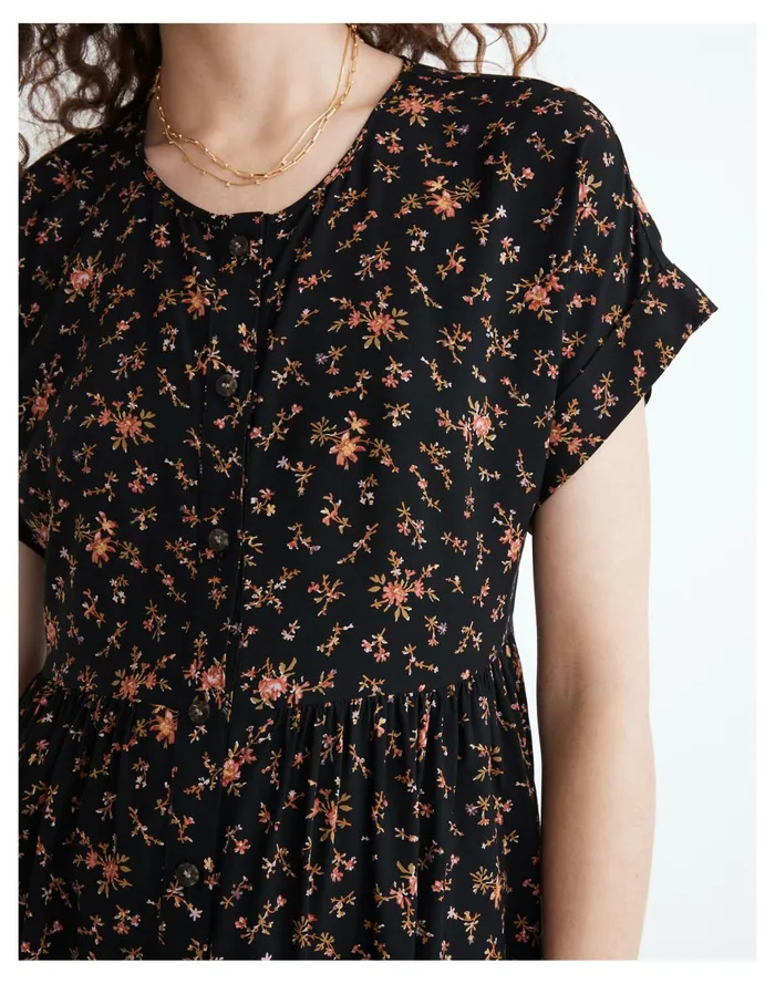 Women Short Sleeve Button Front Mini Dress In Fresh Sprigs True Black Madewell Dresses Women Short Sleeve Button Front Mini Dress In Fresh Sprigs True Black Madewell Dresses