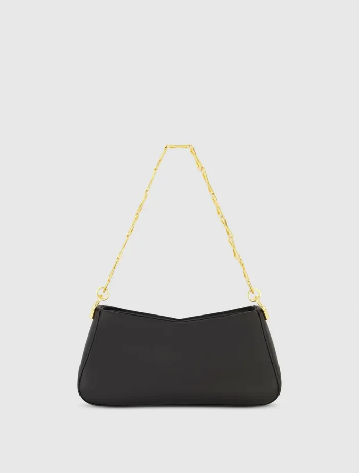 Women Shoulder Bags Mac Duggal Gold Strap Small Black Nappa Leather Shoulder Bag 8211 FINAL SALE Black