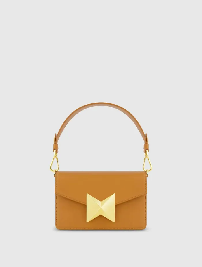 Women Shoulder Bags Mac Duggal Mini Leather Shoulder Handbag With Gold Hardware 8211 FINAL SALE Toffee