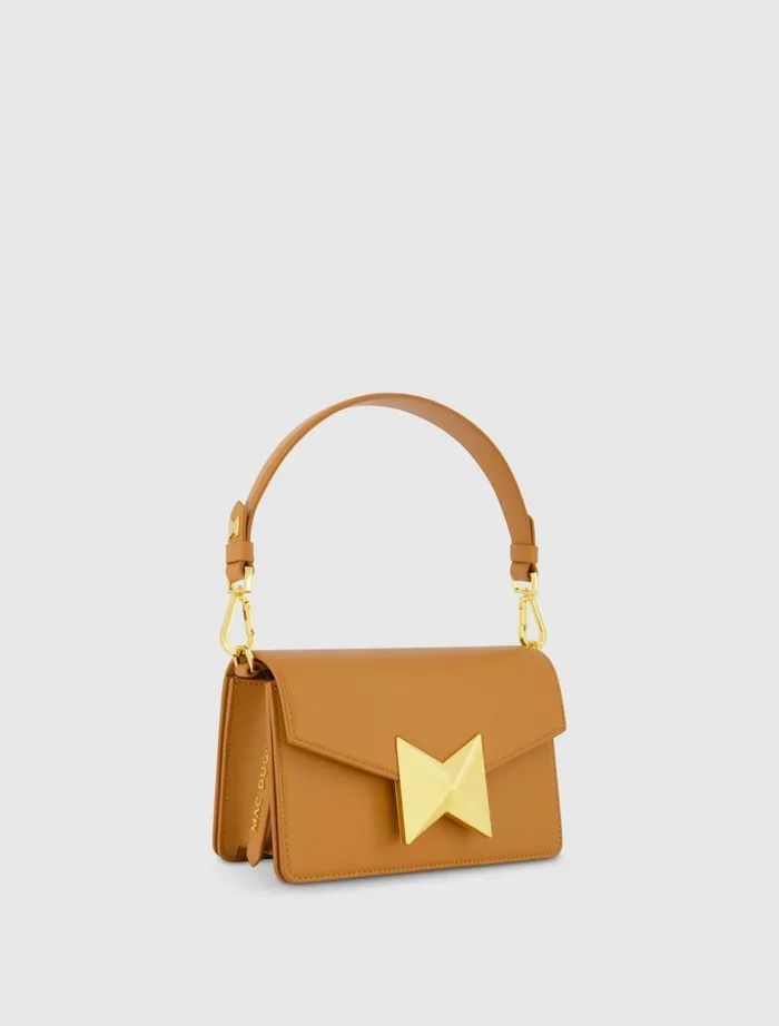 Women Shoulder Bags Mac Duggal Mini Leather Shoulder Handbag With Gold Hardware 8211 FINAL SALE Toffee